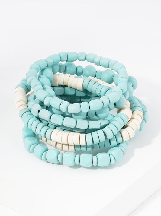 Set Of 8 Color Coated Wooden Beads Stackable Stretch Bracelet