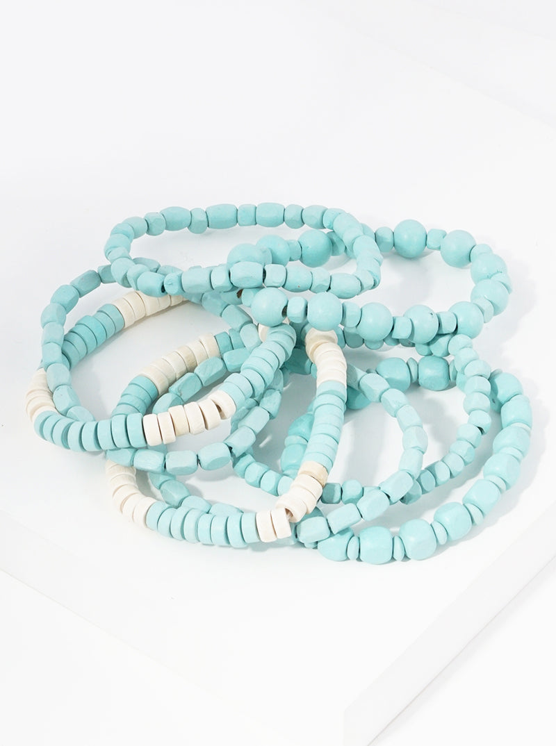 Set Of 8 Color Coated Wooden Beads Stackable Stretch Bracelet
