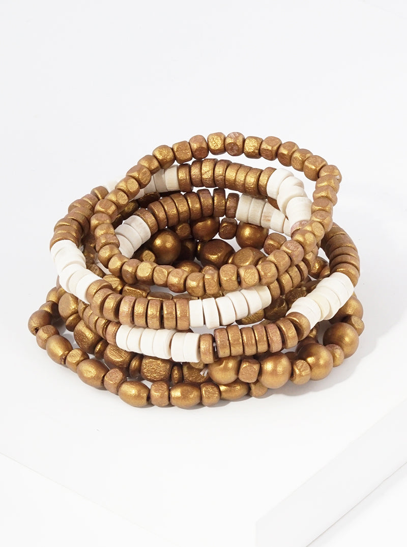 Set Of 8 Color Coated Wooden Beads Stackable Stretch Bracelet