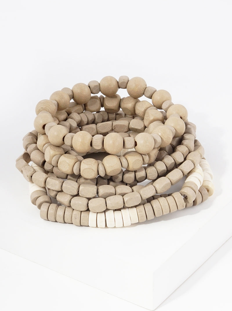 Set Of 8 Color Coated Wooden Beads Stackable Stretch Bracelet