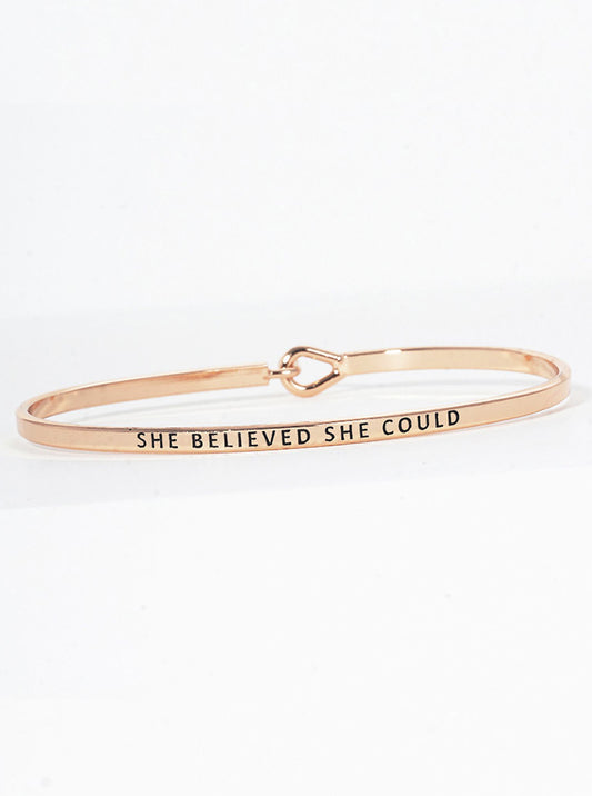 She Believed Engraved Inspirational Bangle Bracelet