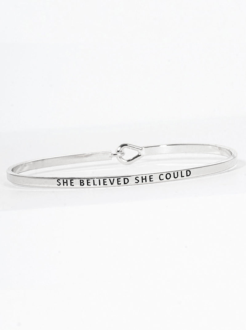 She Believed Engraved Inspirational Bangle Bracelet
