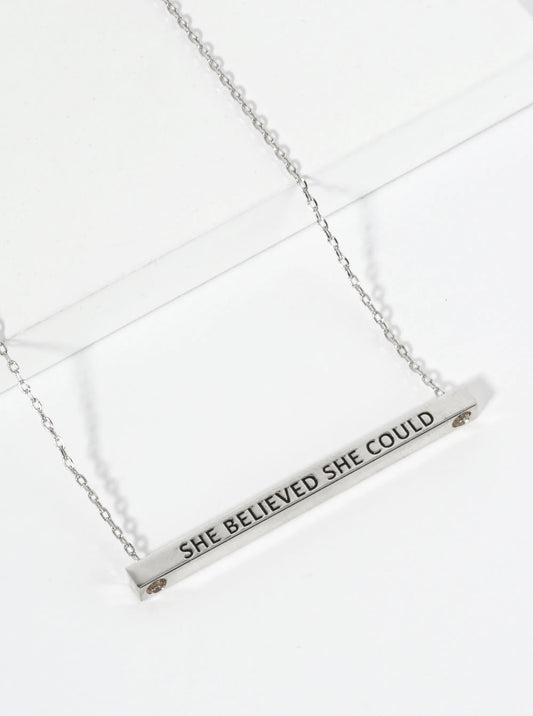 She Believed She Could Engraved 18K Gold Dipped Horizontal Brass Bar Pendant Inspirational Necklace