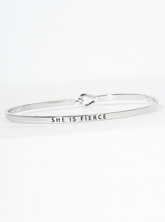 She Is Fierce Engraved Inspirational Bangle Bracelet