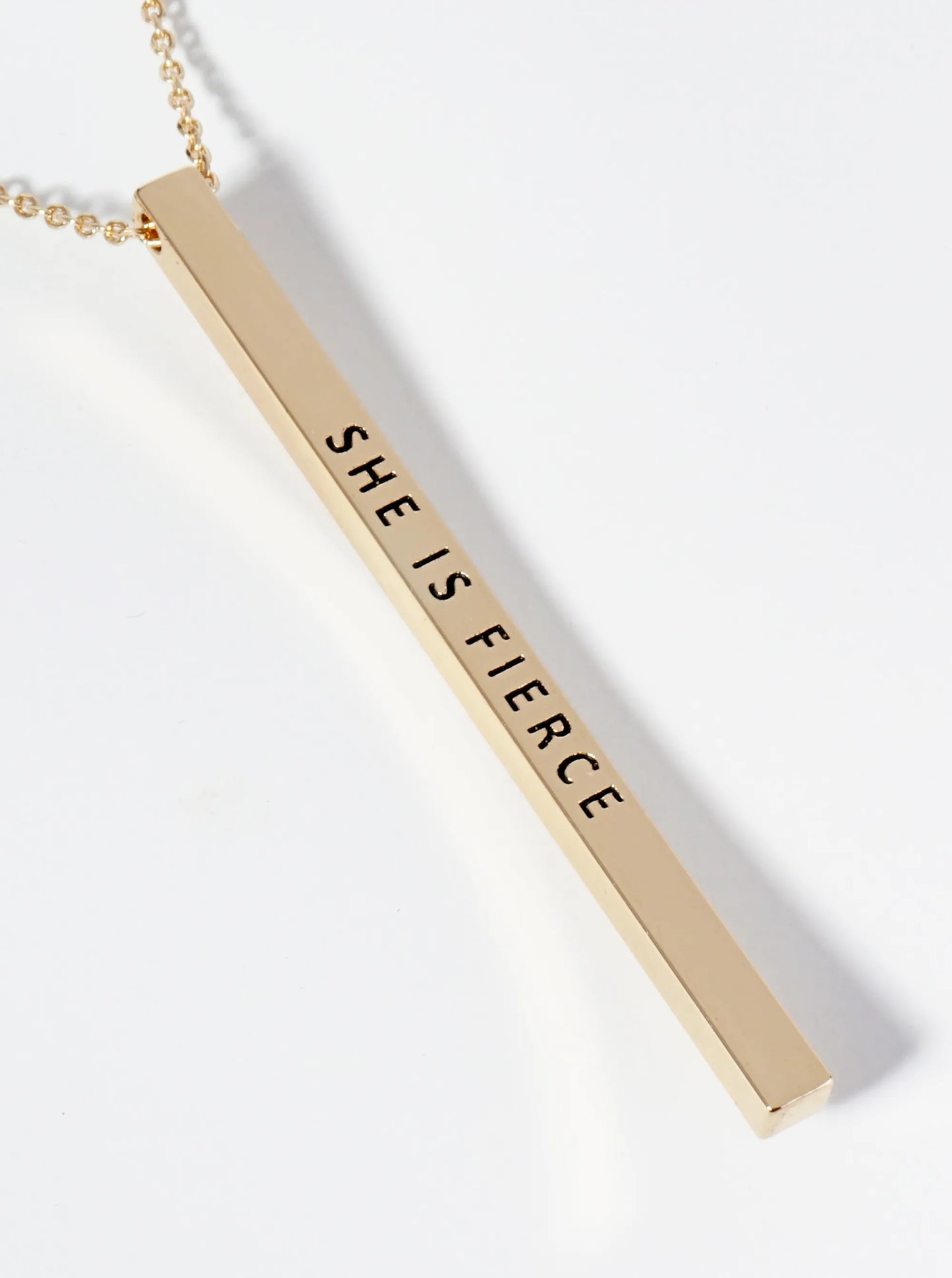 She Is Fierce Engraved Vertical Bar Pendant Inspirational Necklace