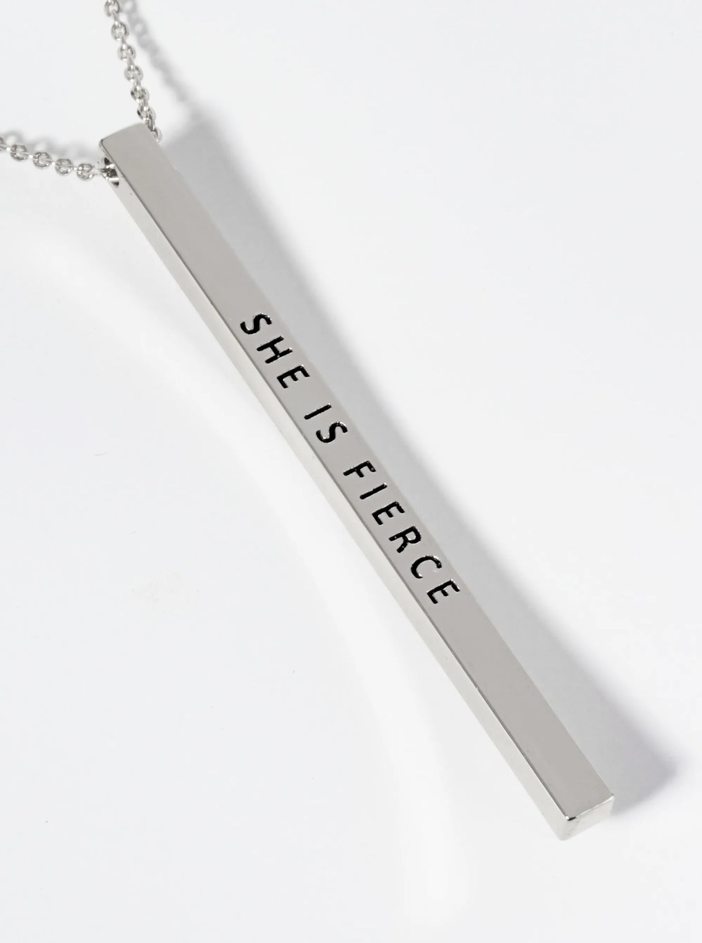 She Is Fierce Engraved Vertical Bar Pendant Inspirational Necklace