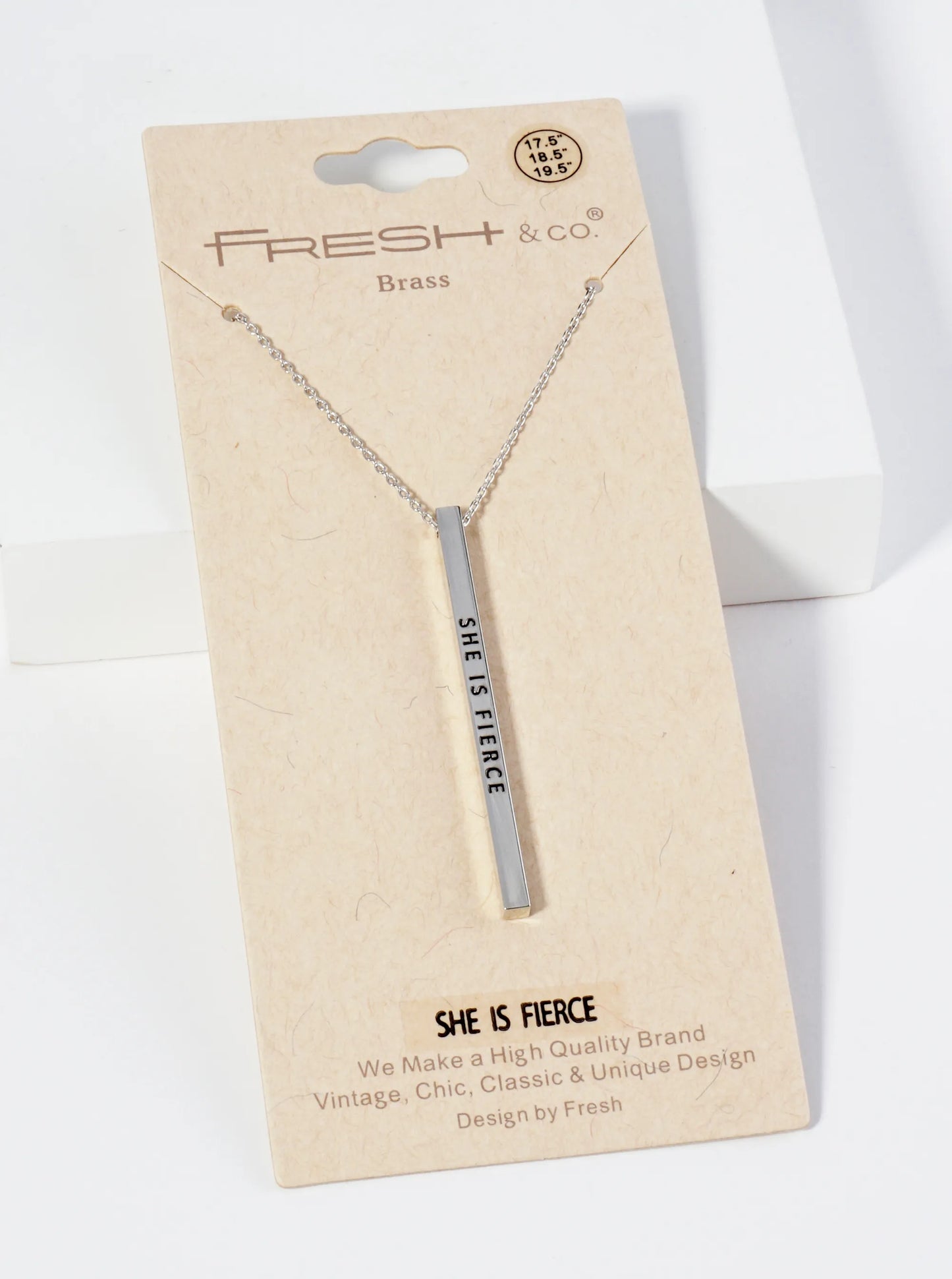 She Is Fierce Engraved Vertical Bar Pendant Inspirational Necklace