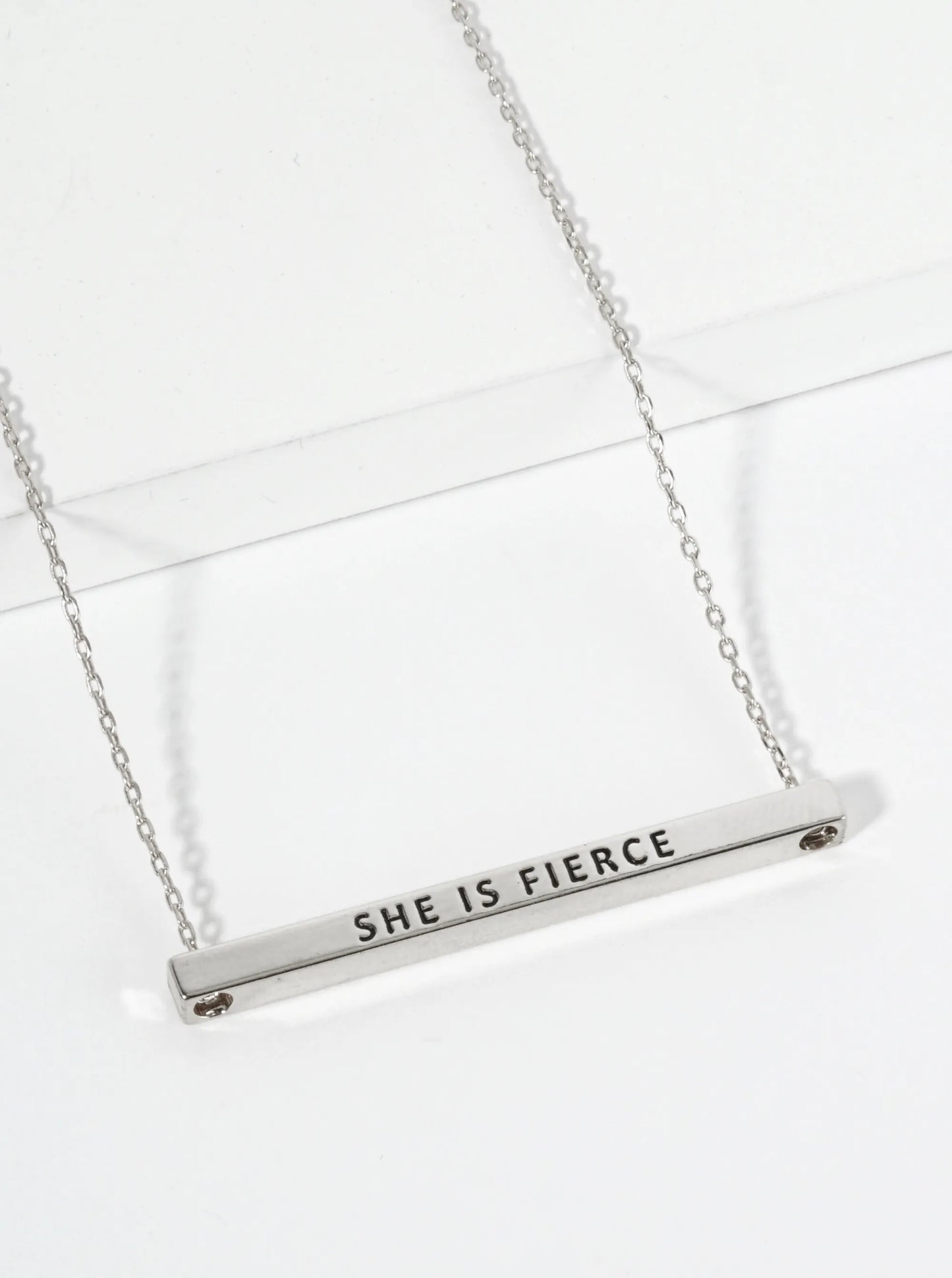 She Is Fierce Engraved 18K Gold Dipped Horizontal Brass Bar Pendant Inspirational Necklace