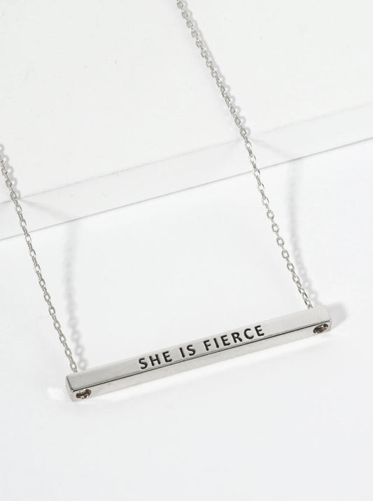 She Is Fierce Engraved 18K Gold Dipped Horizontal Brass Bar Pendant Inspirational Necklace