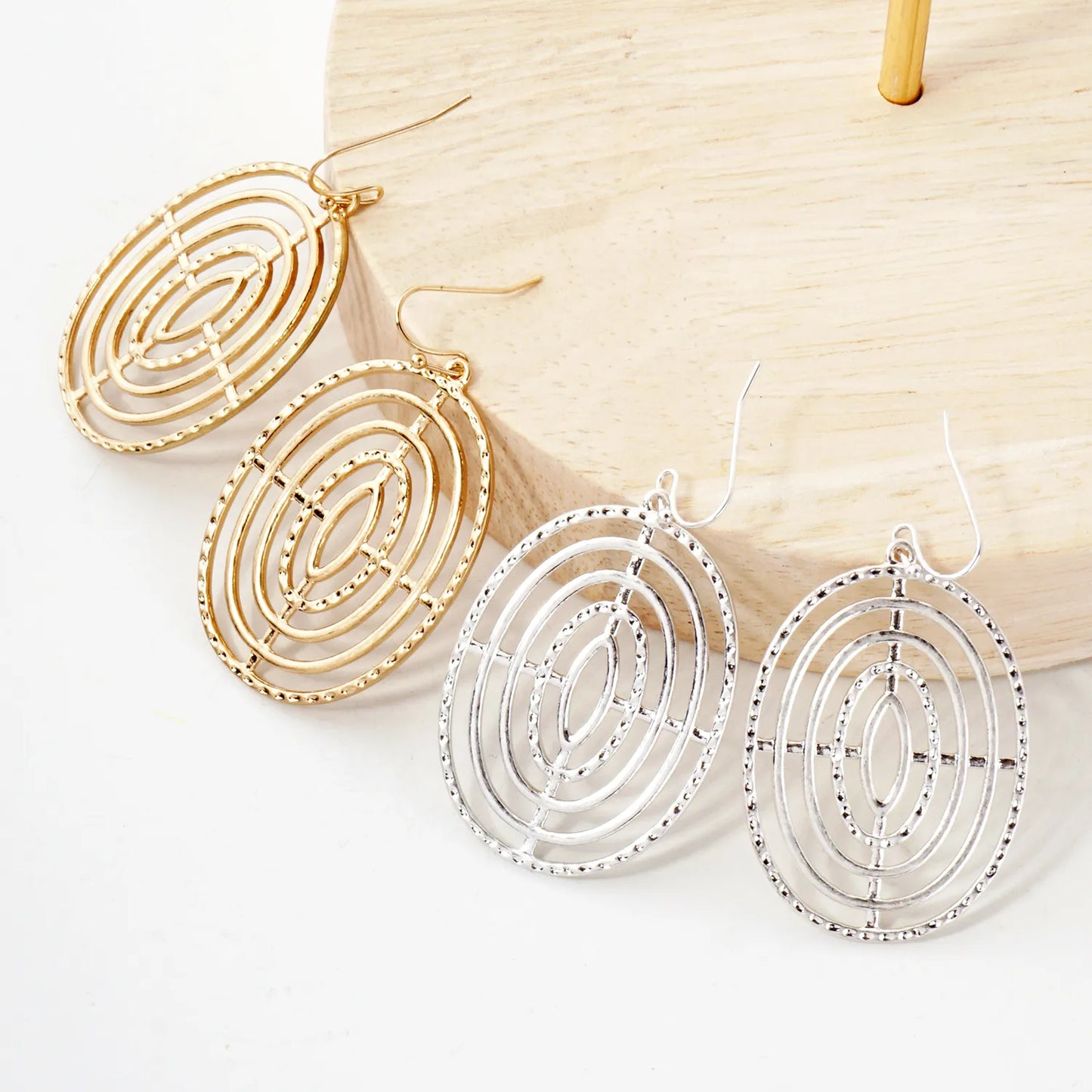 Shooting-Target Inspired Textured Filigree Oval Earrings