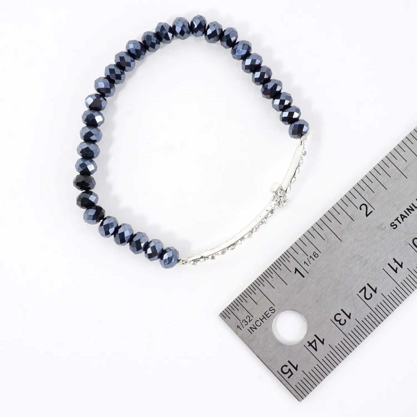 Sideways Crystal Pave Cross Metallic Glass Stretch
