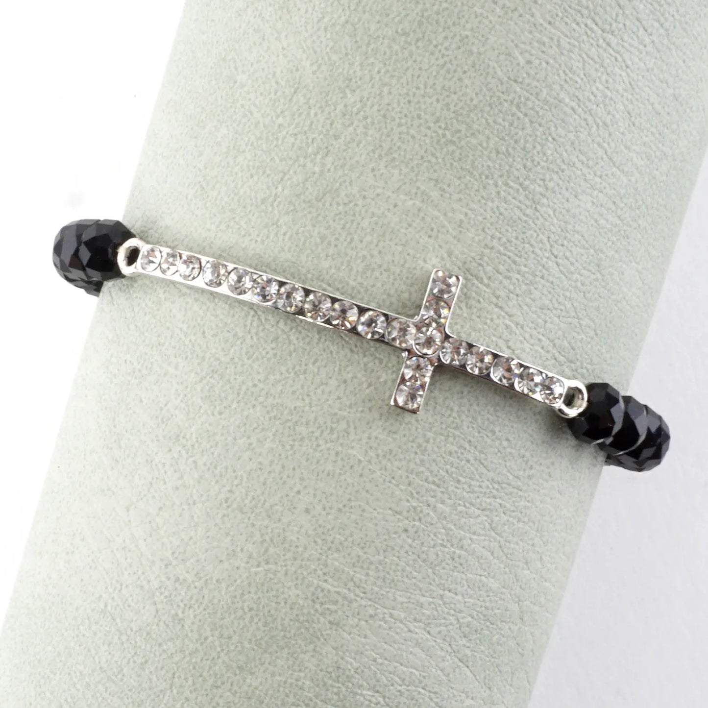 Sideways Crystal Pave Cross Metallic Glass Stretch