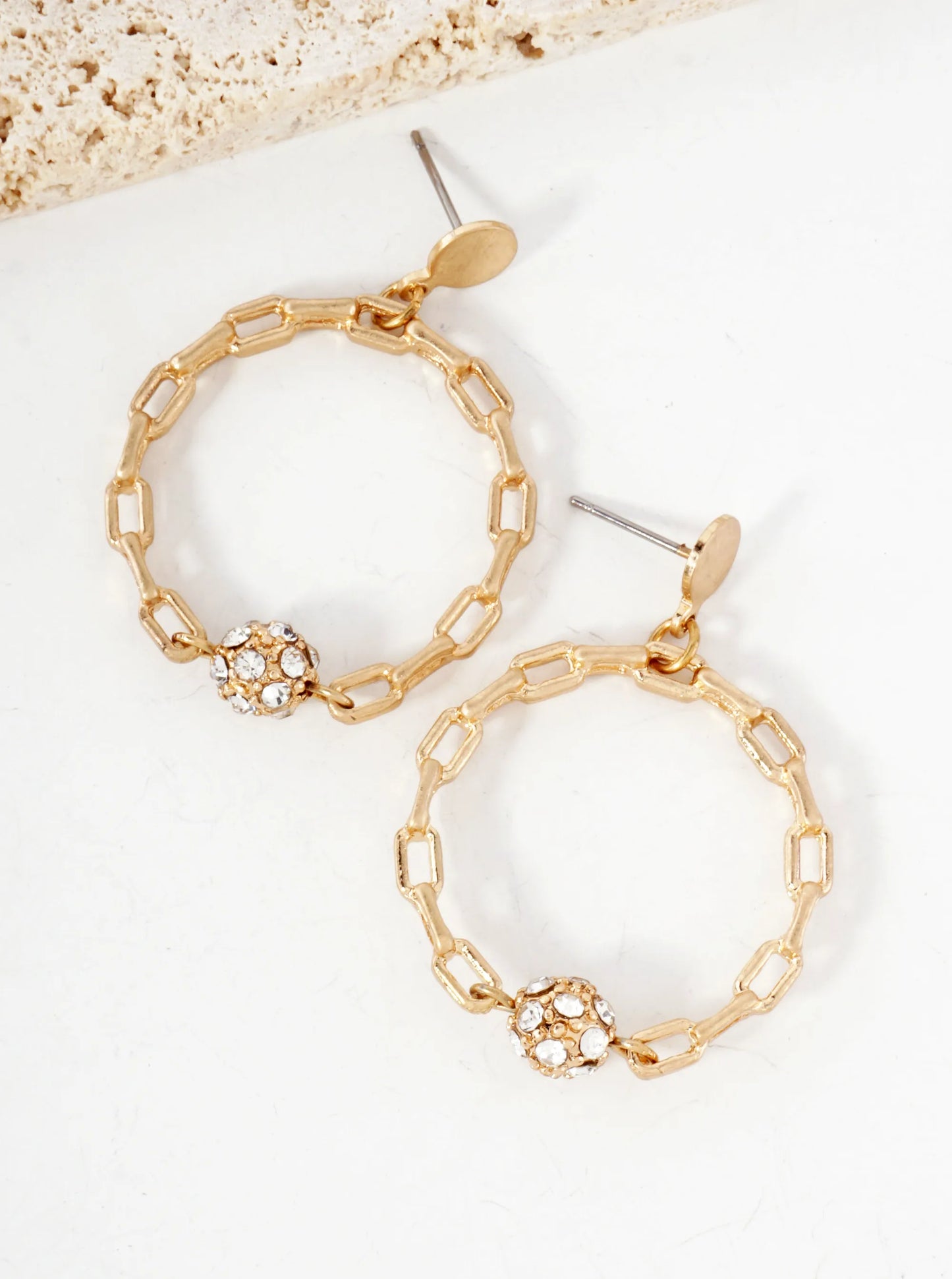 Simulated Chain Circle Drop With Crystal Embedded Ball Stone Dangle Earrings