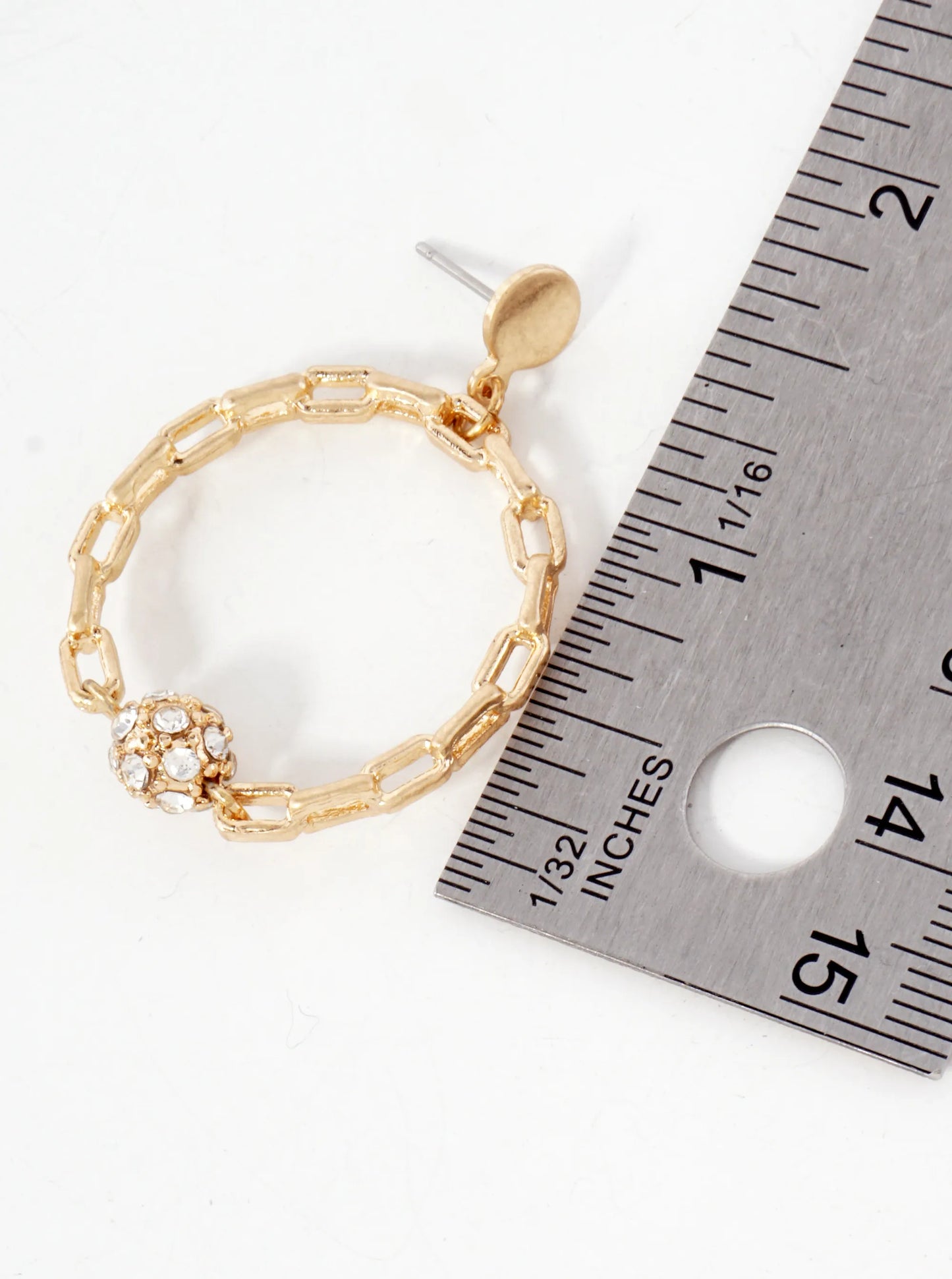 Simulated Chain Circle Drop With Crystal Embedded Ball Stone Dangle Earrings