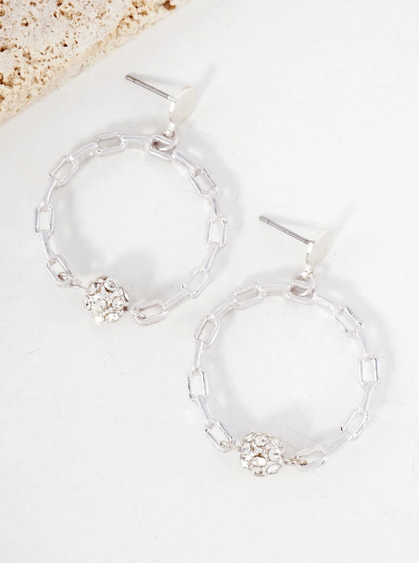 Simulated Chain Circle Drop With Crystal Embedded Ball Stone Dangle Earrings