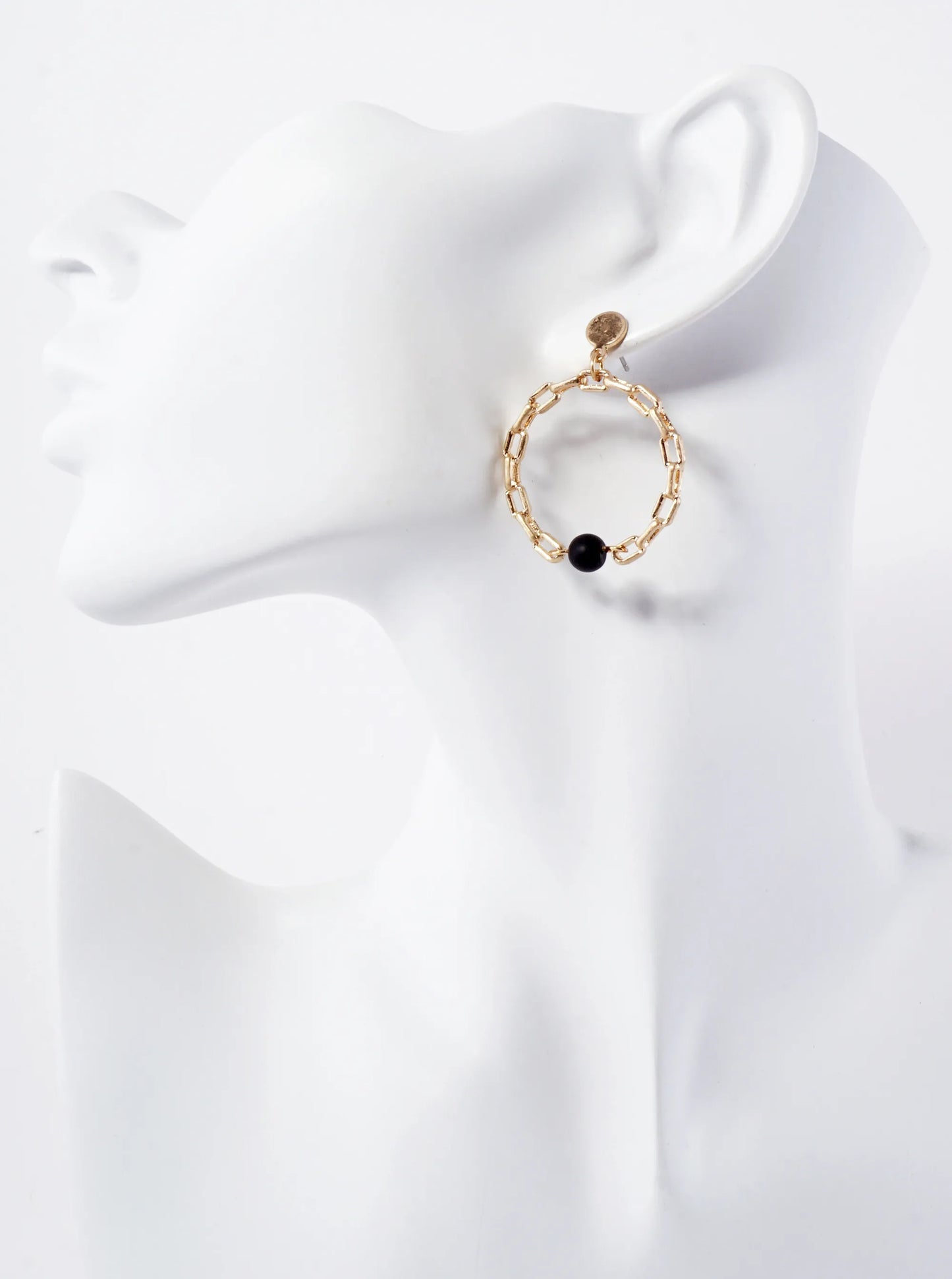 Simulated Chain Circle Drop With Semiprecious Stone Dangle Earrings