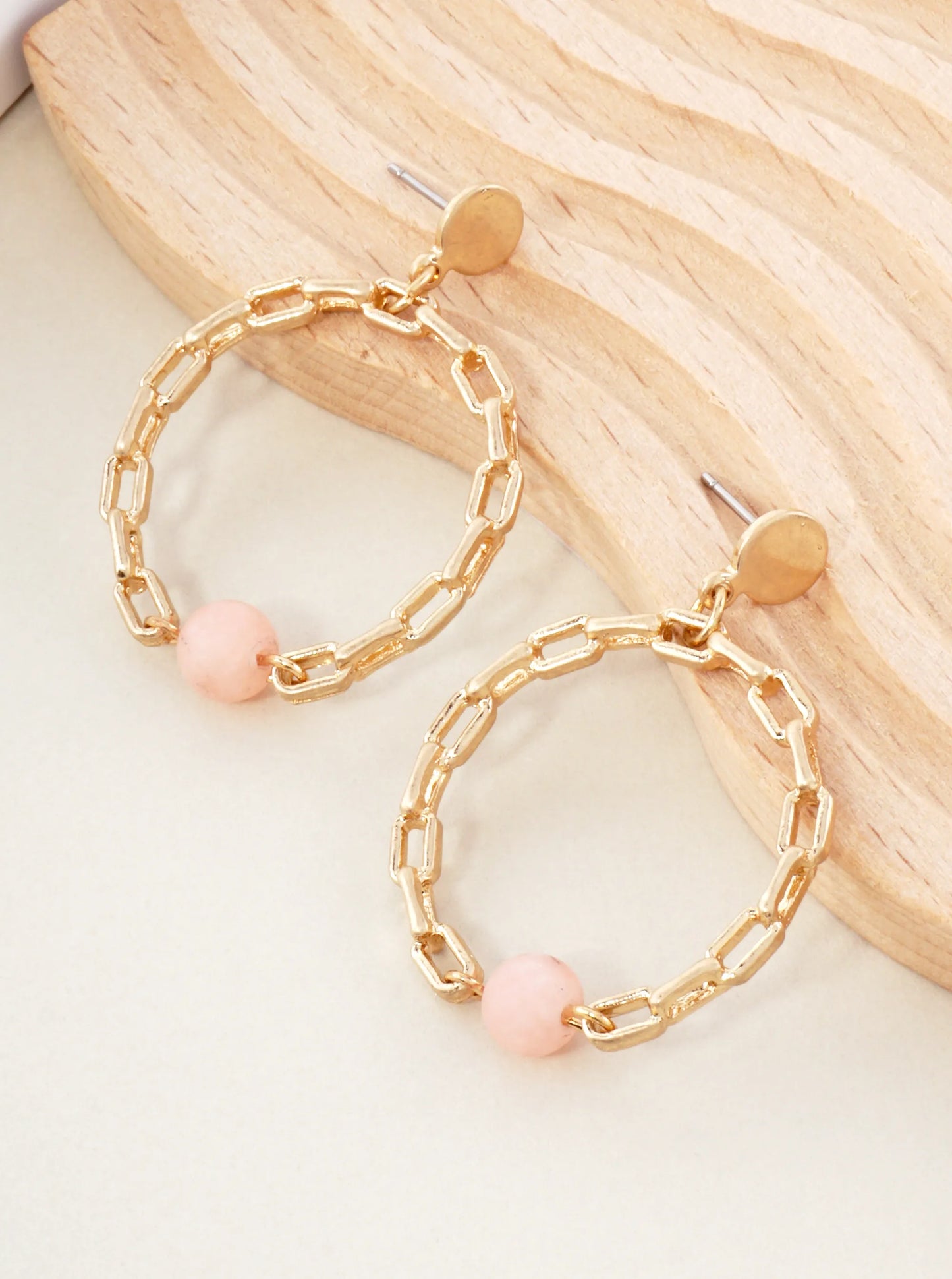 Simulated Chain Circle Drop With Semiprecious Stone Dangle Earrings
