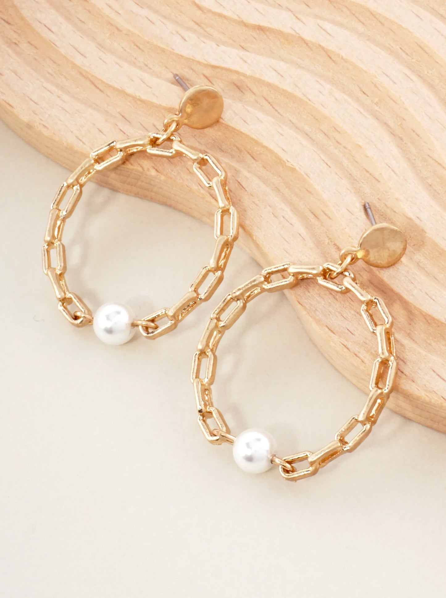 Simulated Chain Circle Drop With Semiprecious Stone Dangle Earrings