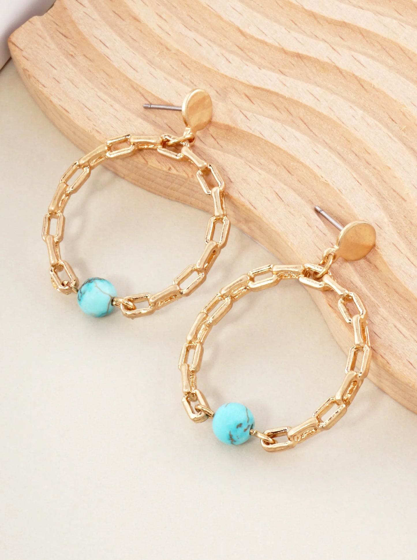 Simulated Chain Circle Drop With Semiprecious Stone Dangle Earrings