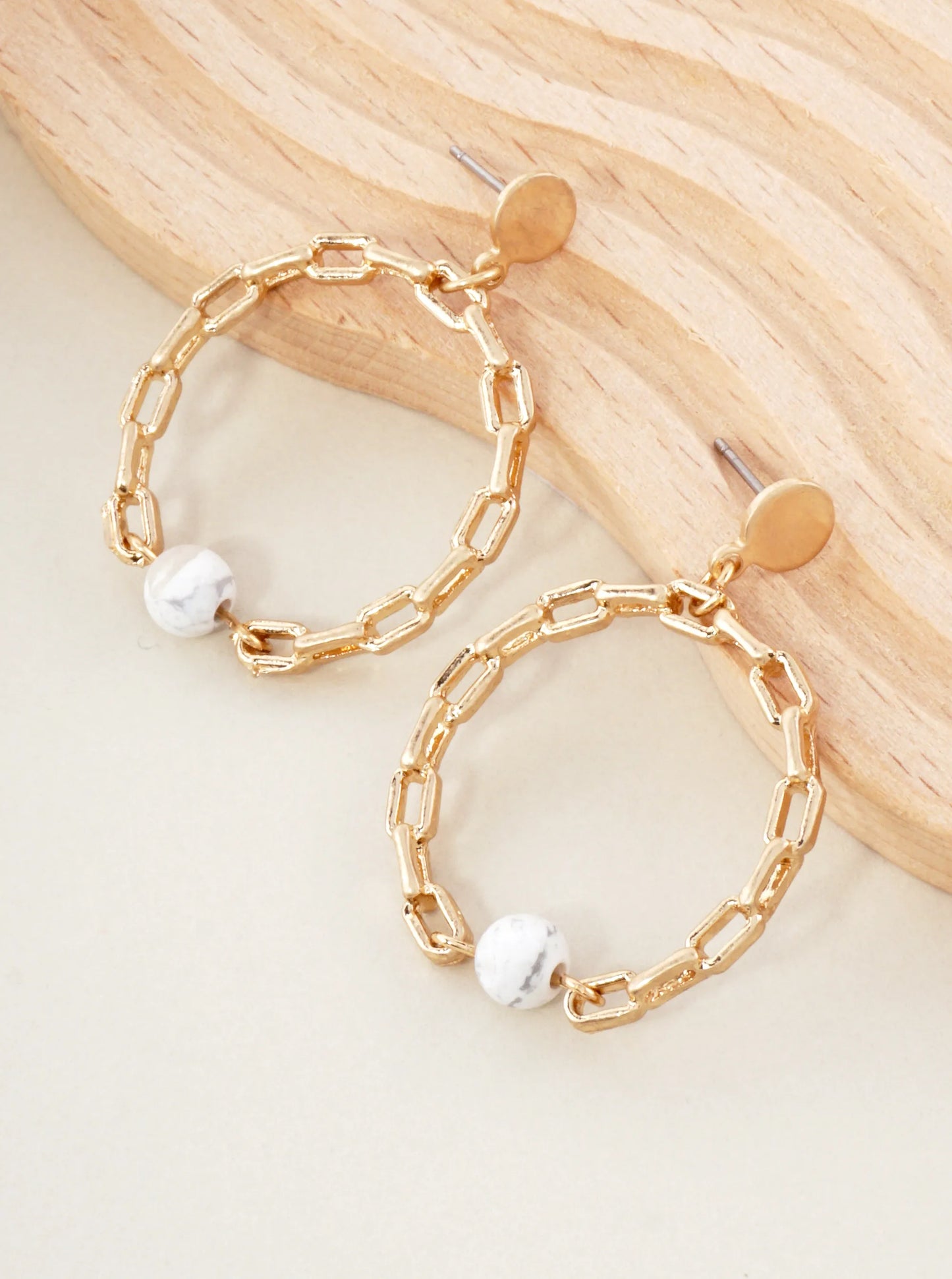 Simulated Chain Circle Drop With Semiprecious Stone Dangle Earrings