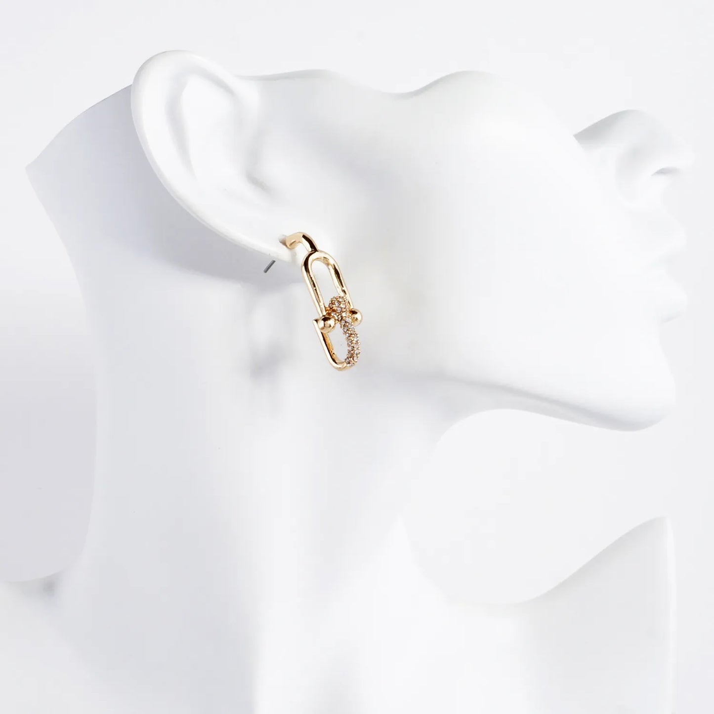 Simulated Horseshoe Chain Drop Earrings With Crystal