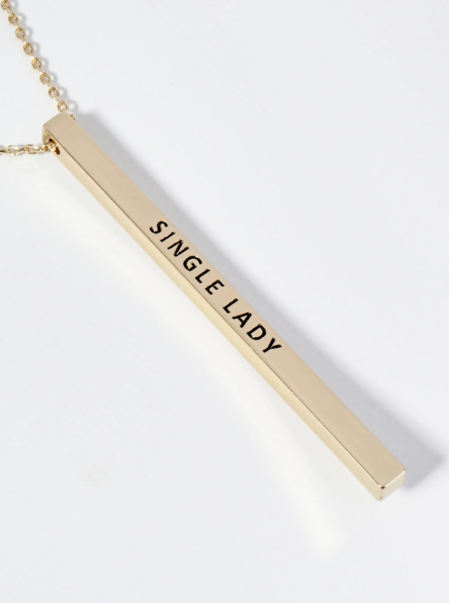 Single Lady Engraved Vertical Bar Pendant Inspirational Necklace