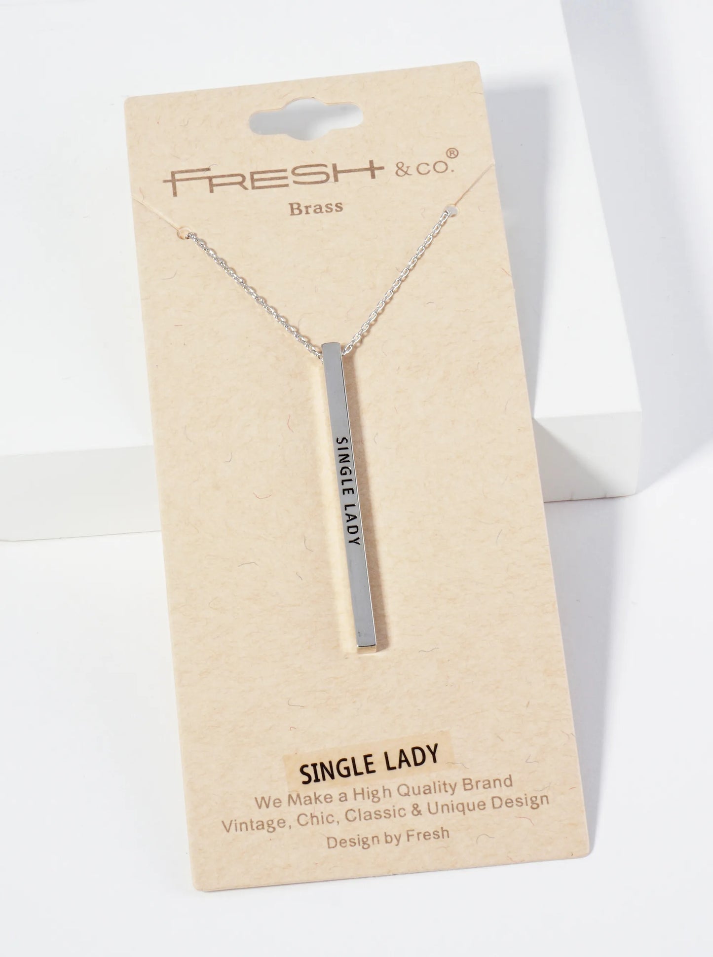 Single Lady Engraved Vertical Bar Pendant Inspirational Necklace