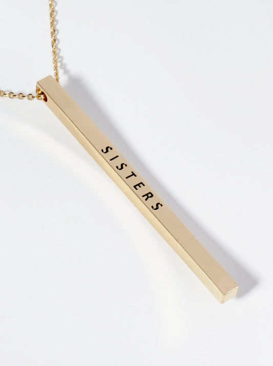 Sisters Engraved Vertical Bar Pendant Inspirational Necklace