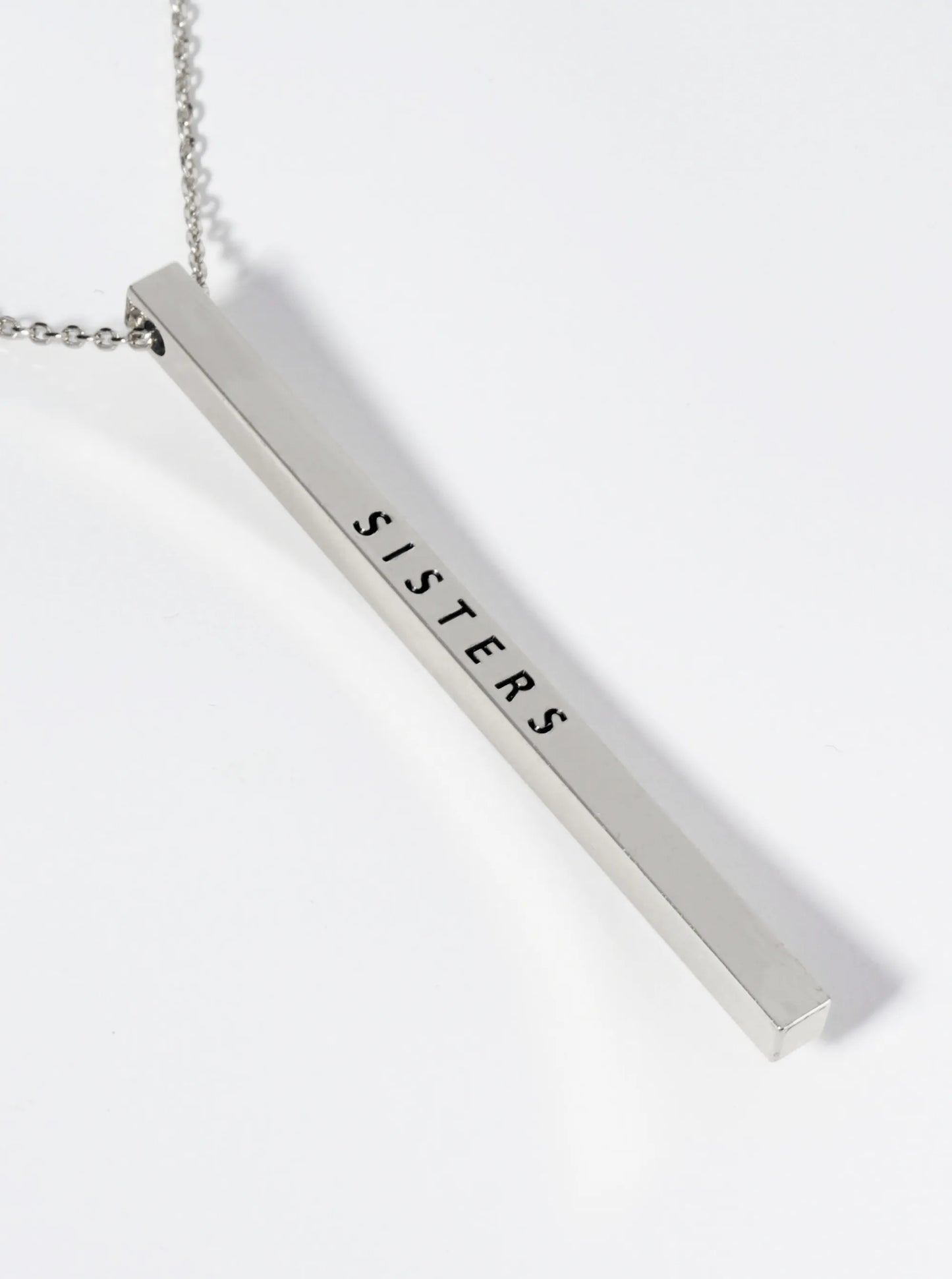 Sisters Engraved Vertical Bar Pendant Inspirational Necklace