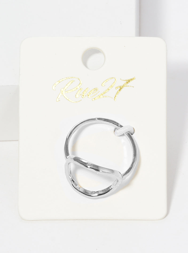 Size 7 White Gold Dipped Hammered Cut Out Round Brass Ring