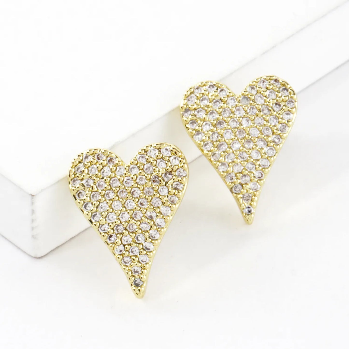 Skinny Heart Micro Pave Brass Stud Earrings