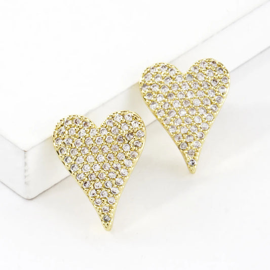 Skinny Heart Micro Pave Brass Stud Earrings