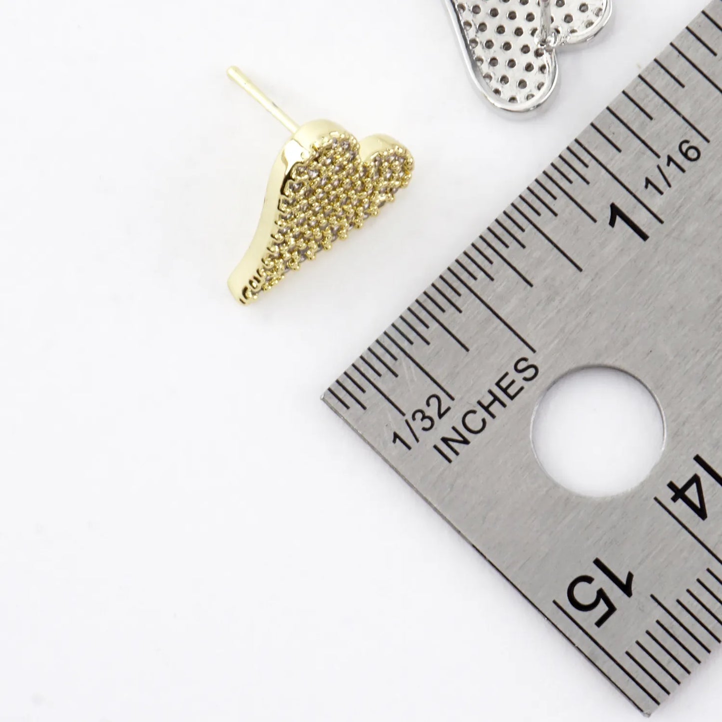 Skinny Heart Micro Pave Brass Stud Earrings