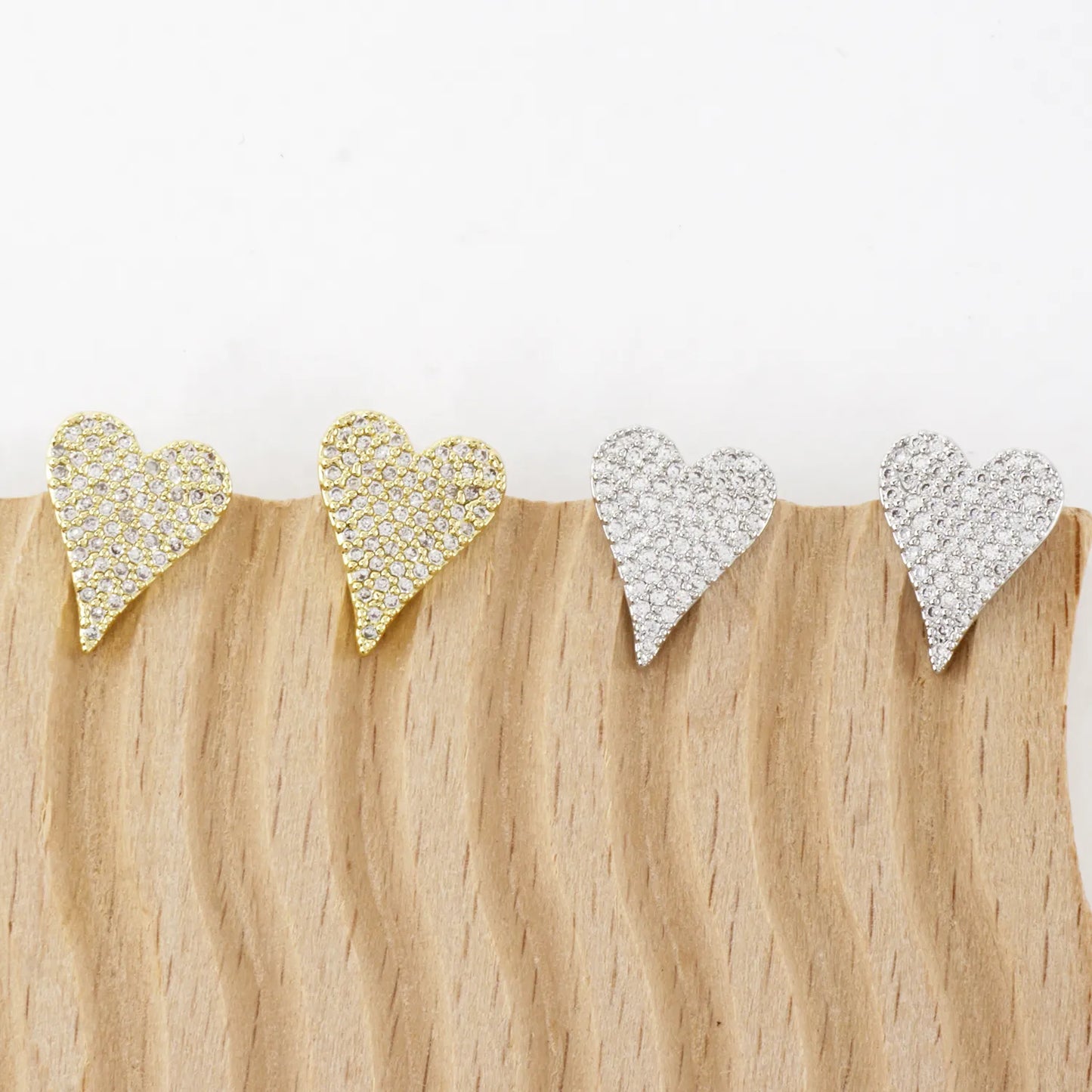 Skinny Heart Micro Pave Brass Stud Earrings