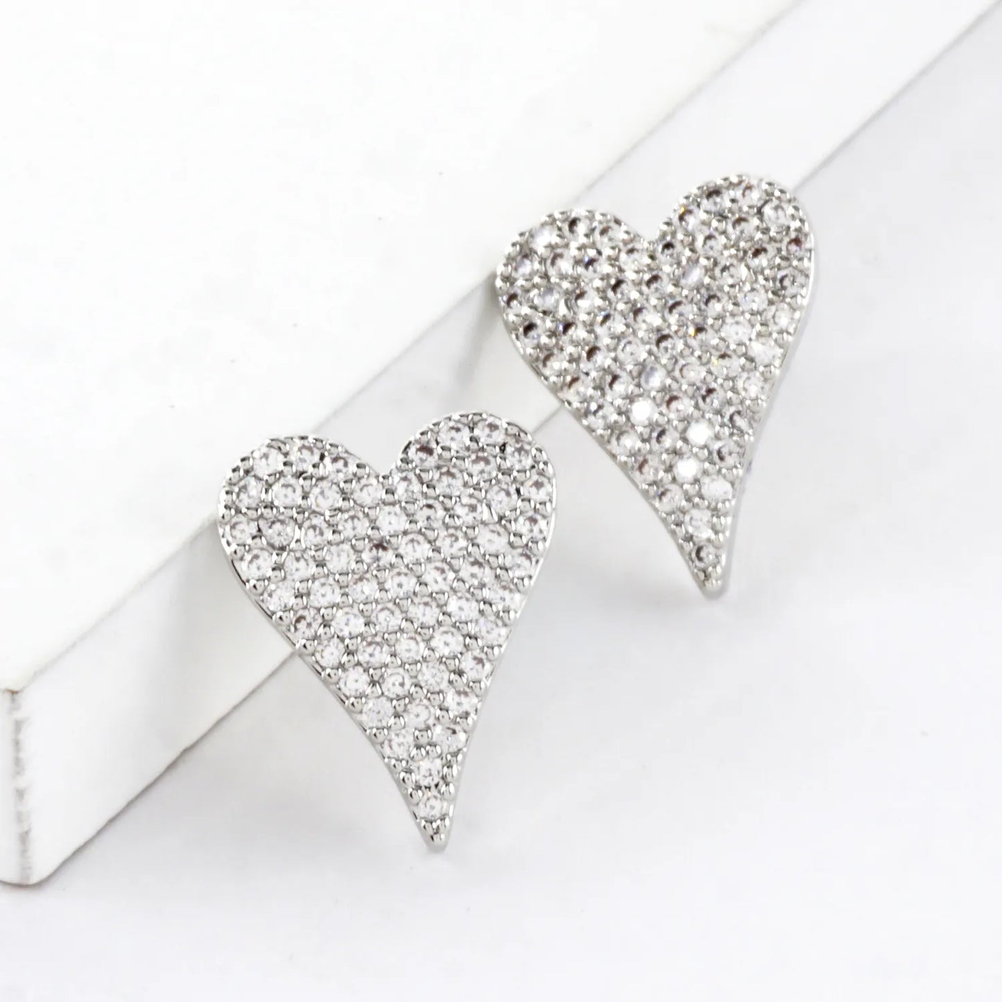 Skinny Heart Micro Pave Brass Stud Earrings