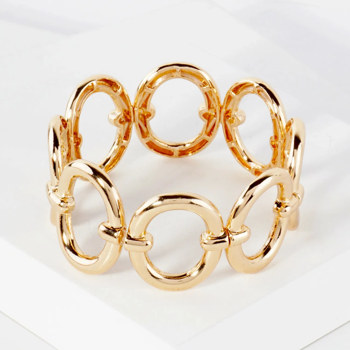 Sleek Oval-Link Metallic Stretch Bracelet