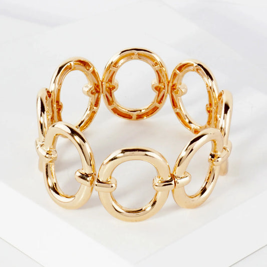 Sleek Oval-Link Metallic Stretch Bracelet
