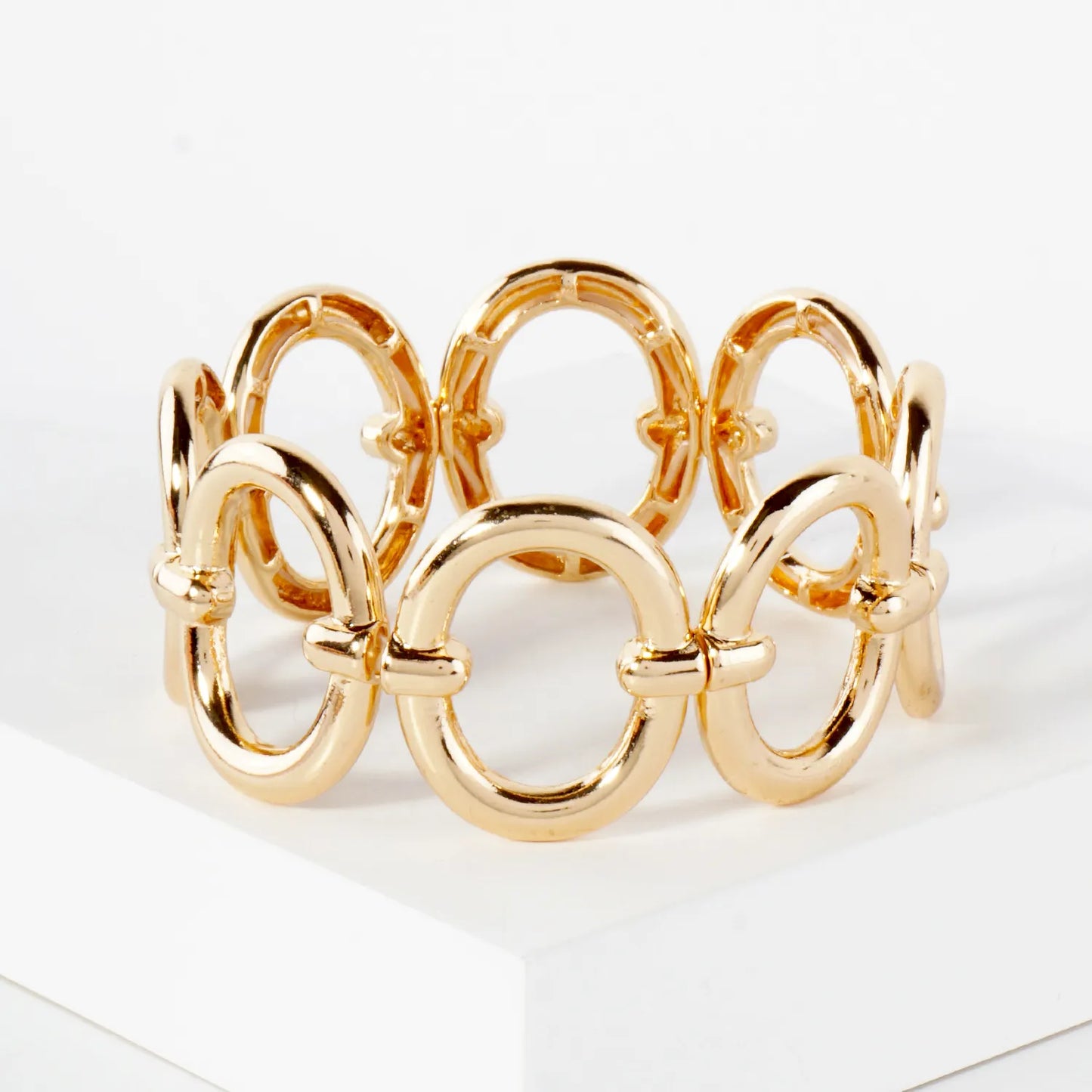 Sleek Oval-Link Metallic Stretch Bracelet