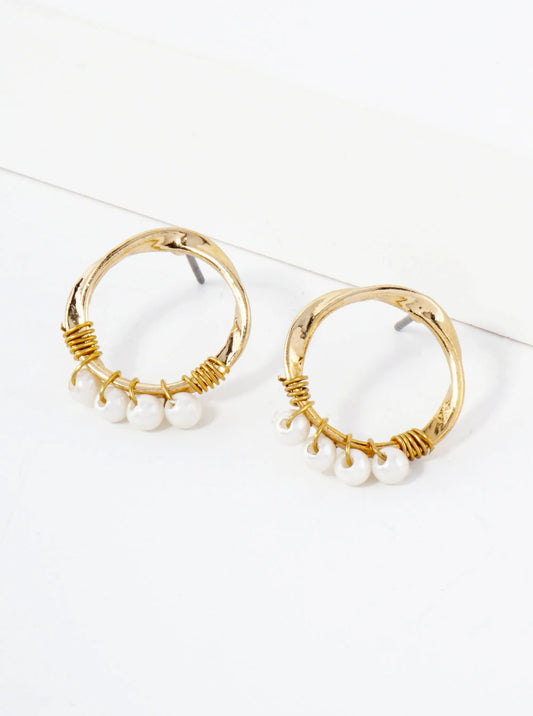 Small Circle Post Earrings With Wired Pearls