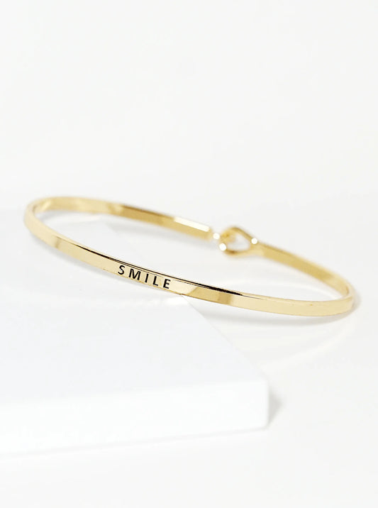 Smile Engraved Inspirational Bangle Bracelet