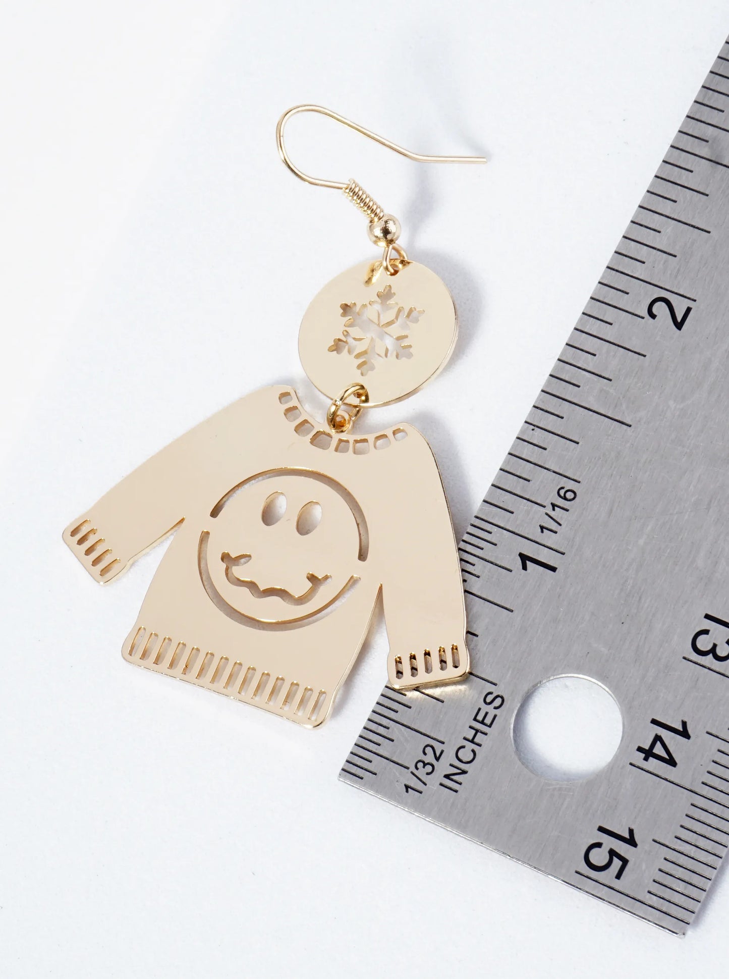 Smiley Face Cutout Christmas Ugly Sweater Drop Earrings