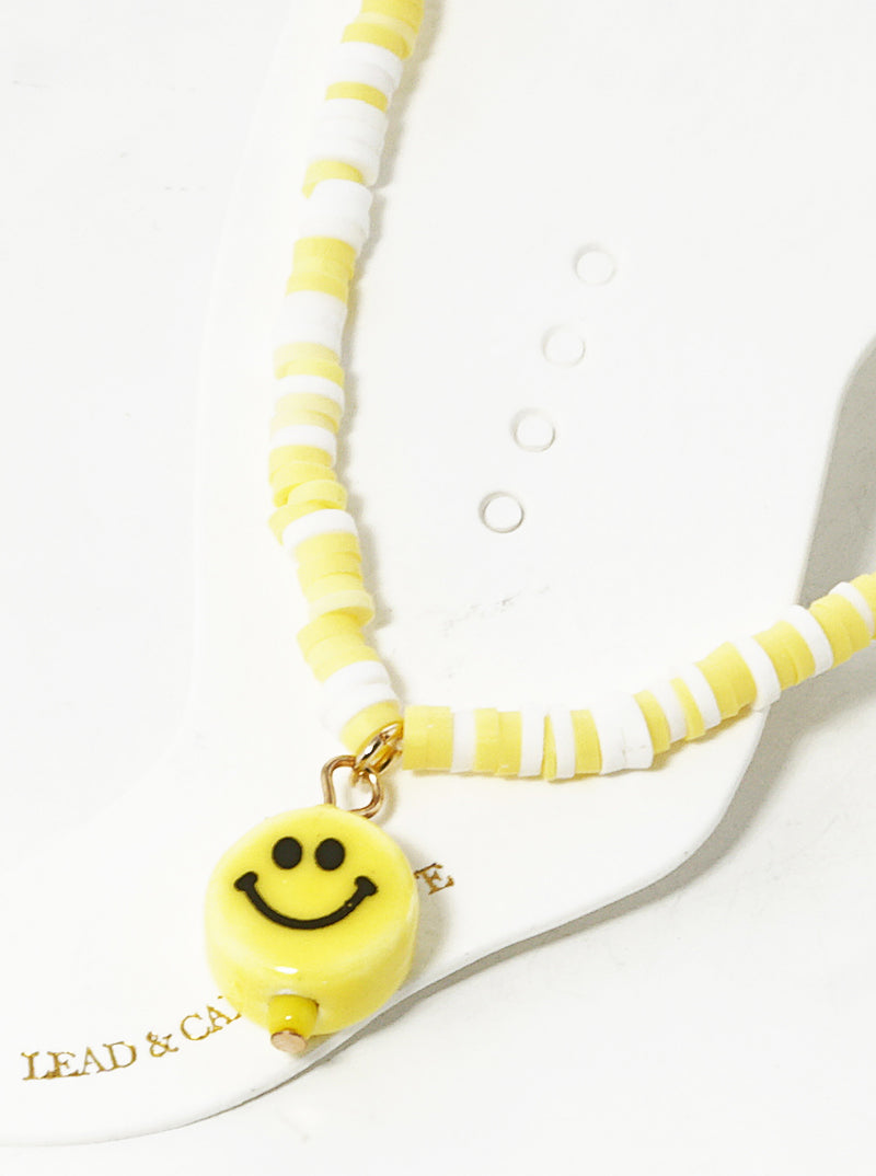 Smiley Face Charm Clay Beaded Anklet