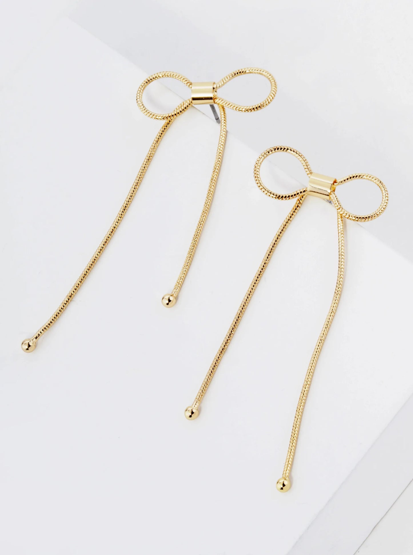 Snake Chain Ribbon Bow Drop Post Earrings
