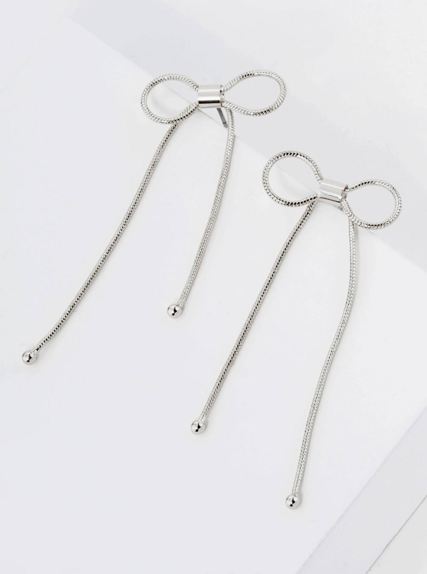 Snake Chain Ribbon Bow Drop Post Earrings