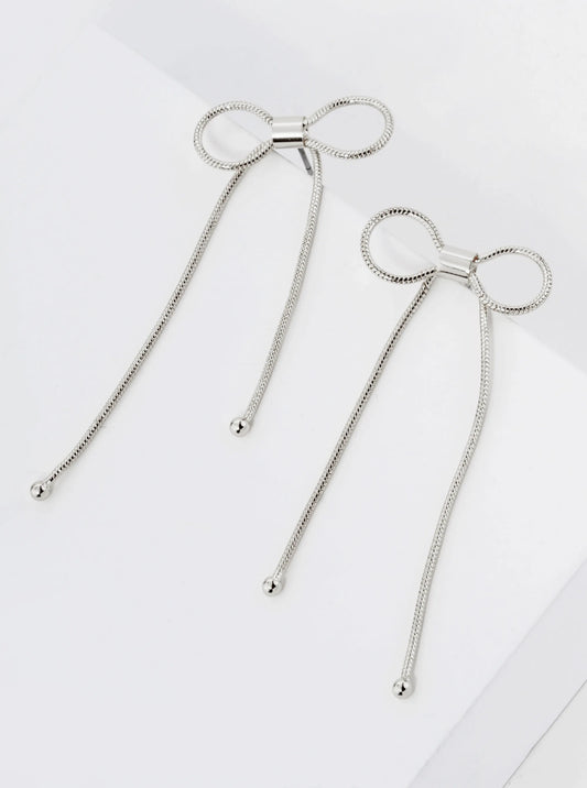 Snake Chain Ribbon Bow Drop Post Earrings