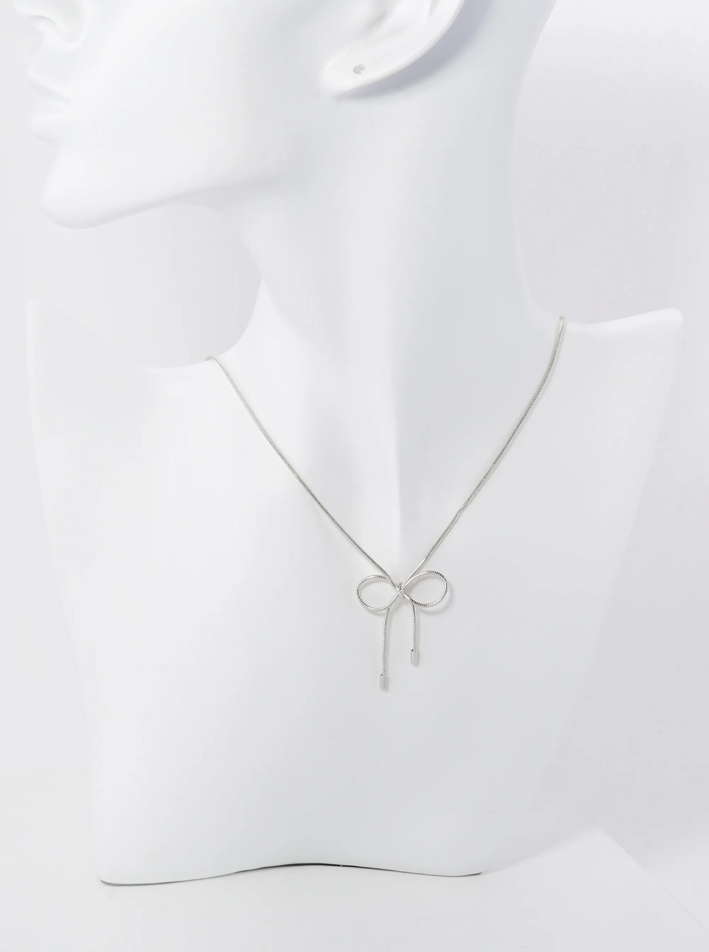 Snake Chain Ribbon Bow Pendant 16 Inch Necklace