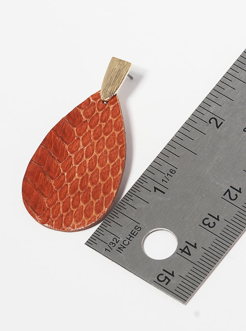 Snake Skin Print Leatherette Teardrop Post Drop Earrings