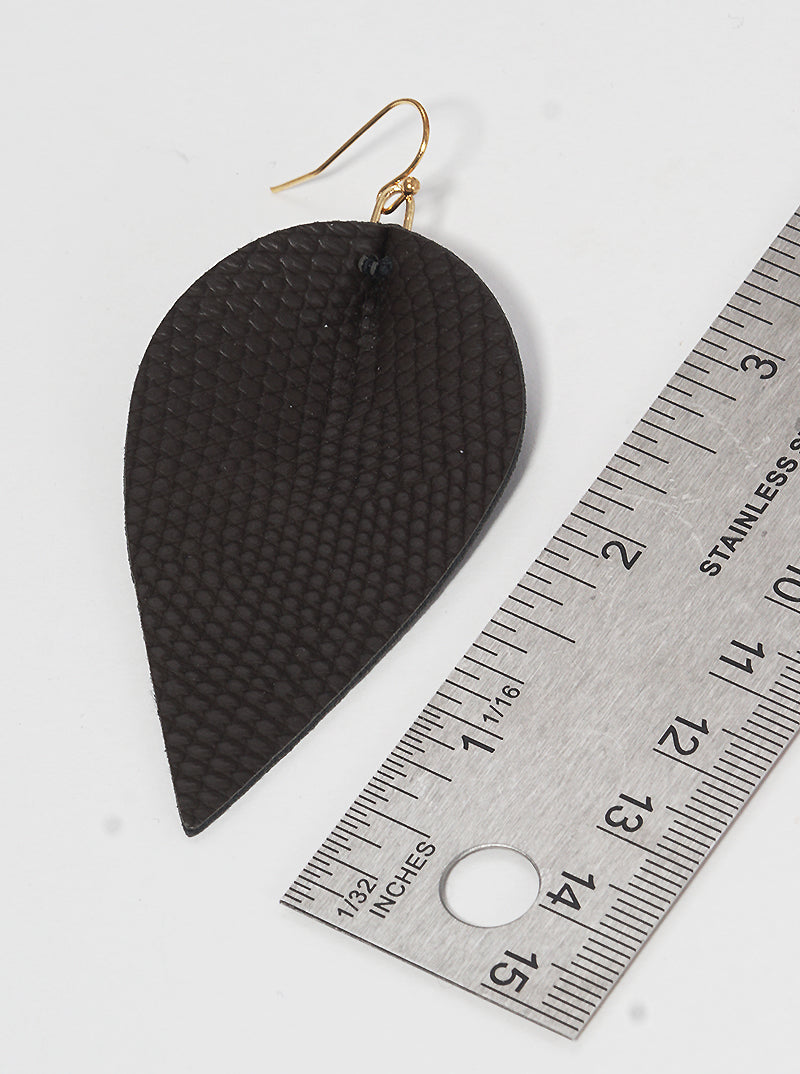Snake Skin Print Leatherette Leaf Shape Dangle Drop Earrings