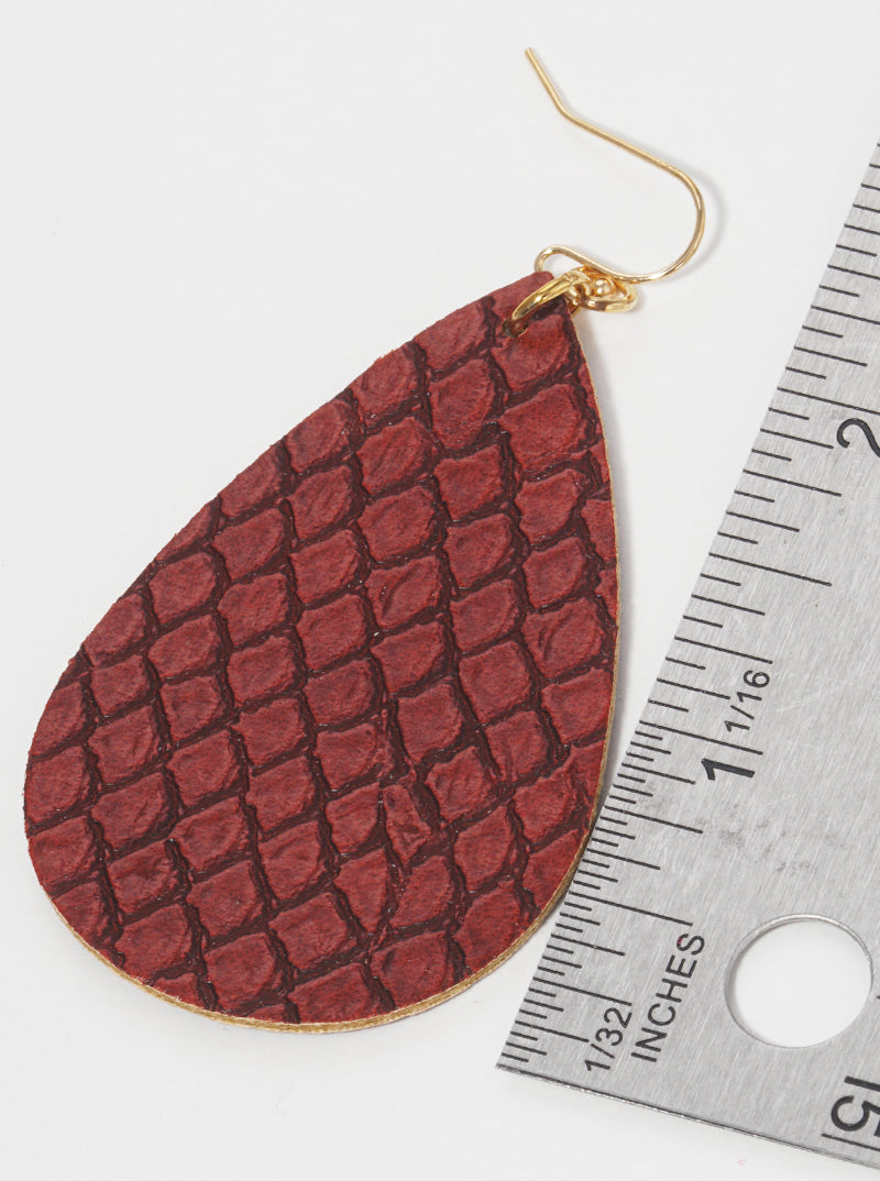 Snake Skin Printed Teardrop Leatherette Fishhook Dangle Drop Earrings