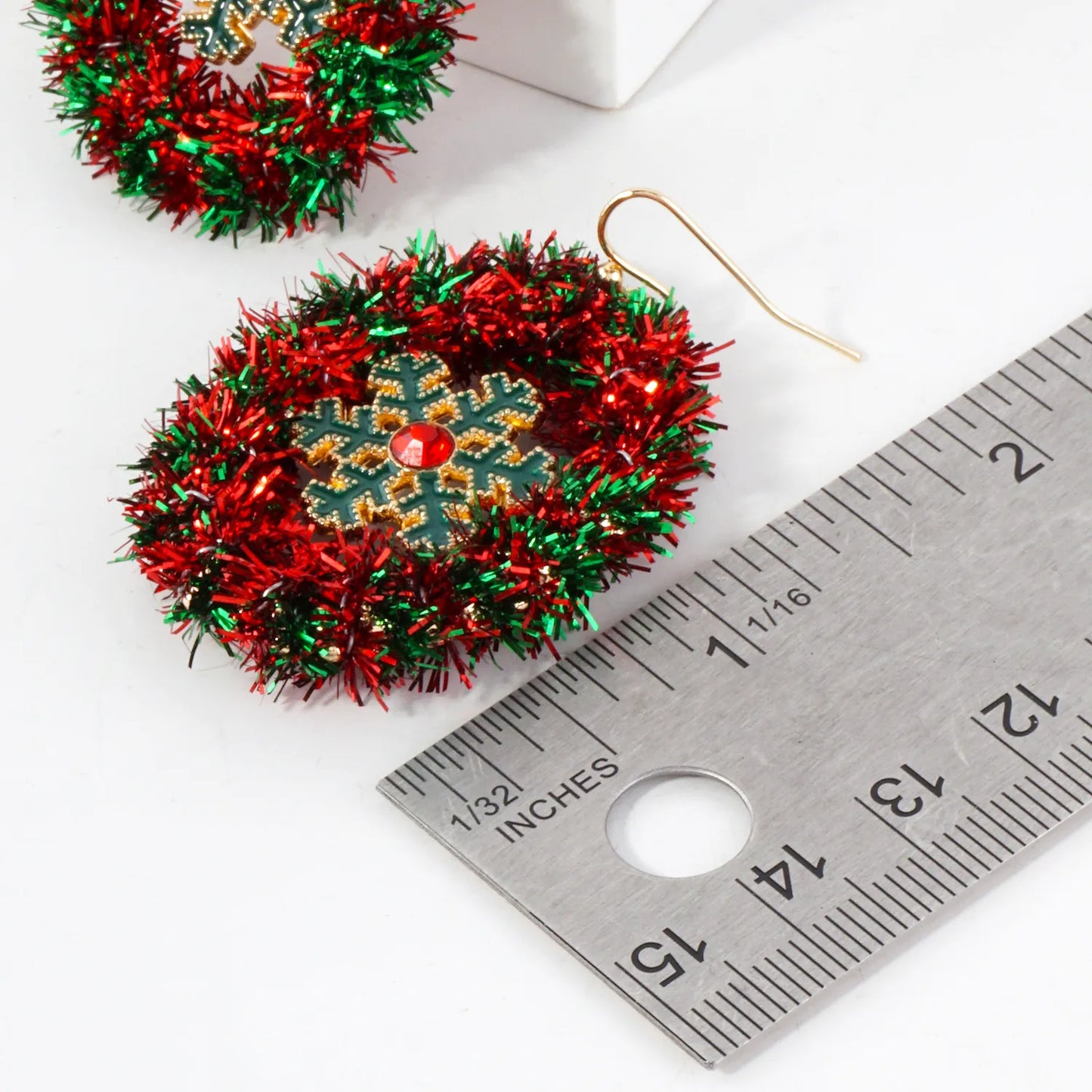 Snowflake Oval Christmas Wreath Statement Earrings